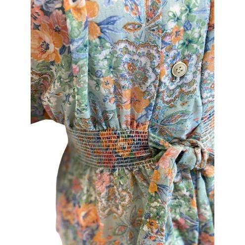 The Row Front Center Peasant Sleeve Blouse Green Size M Floral Vintage Boho Cottage