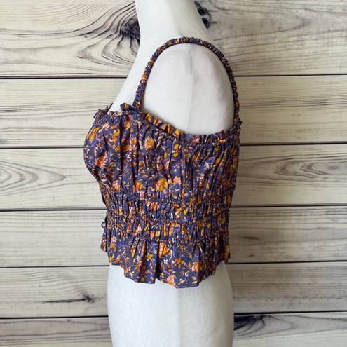 J.Crew  Purple Floral Organic Cotton Stretchy Button Down Crop Top