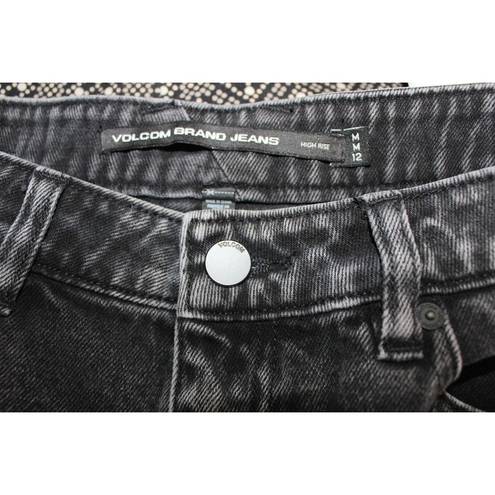 Volcom  Women’s Black High-Rise Raw-Hem Stoned Denim Mini Jean Skirt Size M