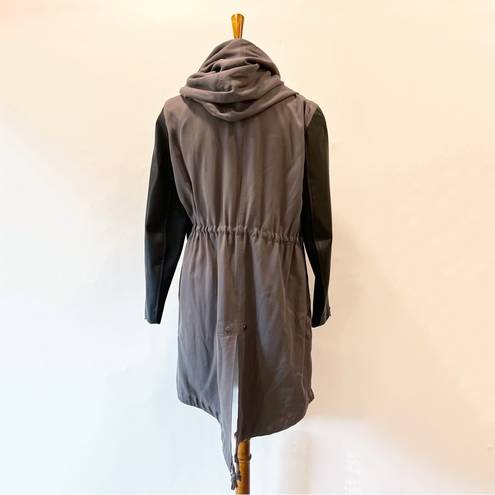 All Saints Bryce Parka in Olive Taupe with Black Leather Sleeves US Size 6