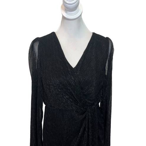 Baltic Born  Devlyn Pleated Midi Dress Black Shimmer V Neck Women’s Size L New