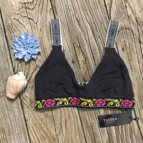 Tavik swim Black Floral Embroidered Tavik Deneuve Scoop Neck Bikini Top