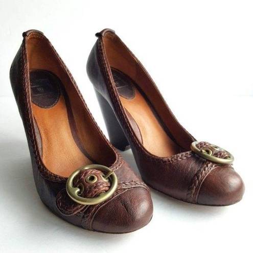 Frye ‎ Brown Leather HANNAH PUMP Wedge Buckle