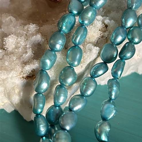 infinity Endless  63” Strand Dyed Vibrant Sky Blue Freshwater Rice Pearl Necklace