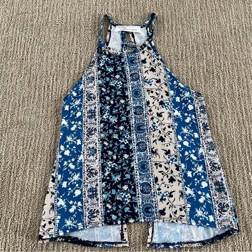 Vintage Havana  Blue Patterned Open Back Racerback Tank Top