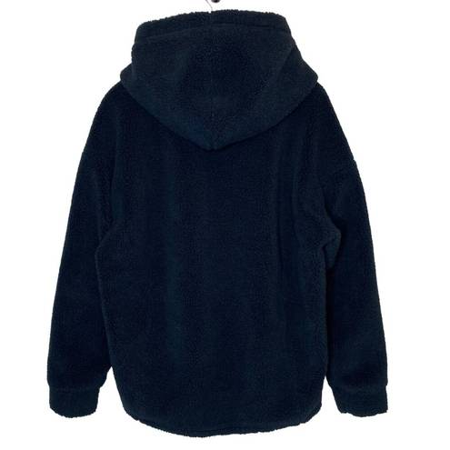 Fabletics Lotta Teddy Sherpa Fleece Hooded Jacket Full Zip Navy Blue, size Large