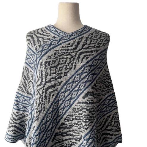 Peruvian Link Tahoe Alpaca Poncho Knit Sweater Shawl Silver Gray Blue Print OS Size undefined