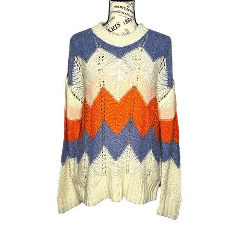 VERO MODA  LARGE Birch Chevron Colorblock Crochet Lightweight Sweater Crewneck