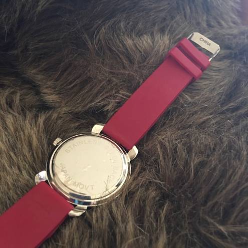 Ladies red soft silicone band rhinestone watch