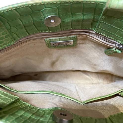 Talbots  Womens Genuine Leather Reptile Embossed Handbag Green Tote Purse