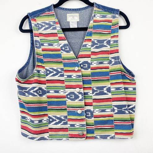 Susan Bristol VINTAGE  Casuals Multicolor Aztec Western Cropped Denim Vest Medium