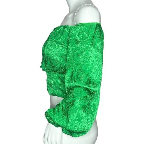 J.O.A. AFRM Women's Top Fem Green Satin Long Sleeve Crop Top Revolve Size Small