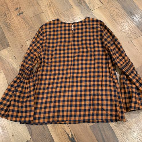 BeachLunchLounge Womens Checkerboard Brown Blouse Top Size Large