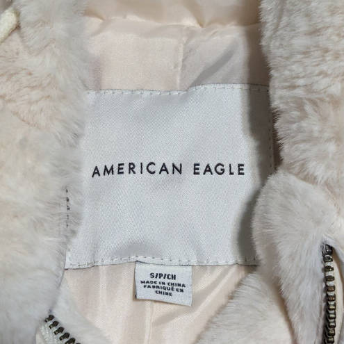 American Eagle  Plush Teddy Jacket Full Zip Hooded Faux Fur Bomber Womens Small