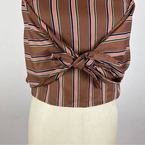 J.O.A. Brown Stripe Knot Crop Top