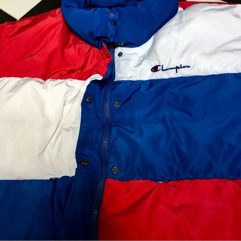 Champion NWOT  Colorblock Surf The Web Puffer Coat Puffy Jacket Red White Blue XL