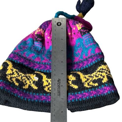 The Mountain Vintage Ladies & Ewe Wool Knit Winter Beanie Hat Tassel Animal Pattern