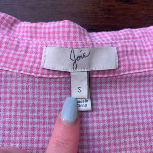 Joie  pink & white gingham button down shirt size S