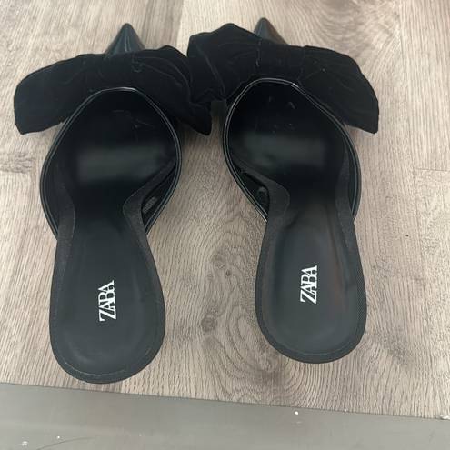 ZARA Black  Heeled Mules with Bow