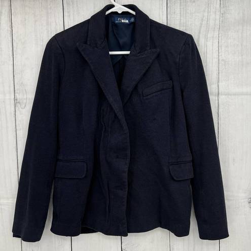 Polo  Ralph Lauren US 6 Womens Navy Blue Knit Fitted Blazer