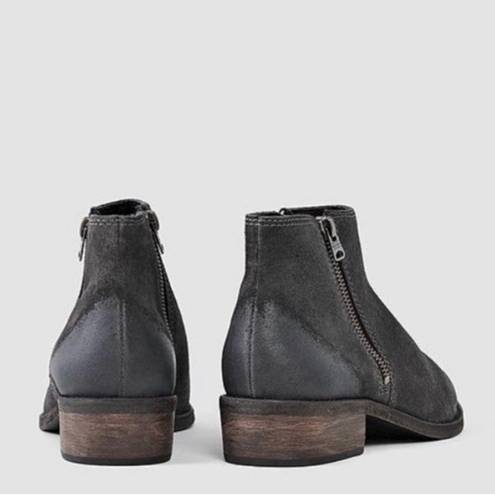 ALLSAINTS  Yuree Mid Double Zip Distressed Suede Boot Bootie in Dark Gray sz:38/8