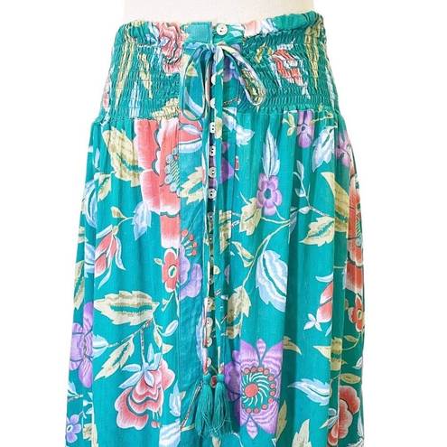 Rachel Zoe NWT  Maxi Skirt Aqua Coral Tropical Floral Button Front Size Small NEW