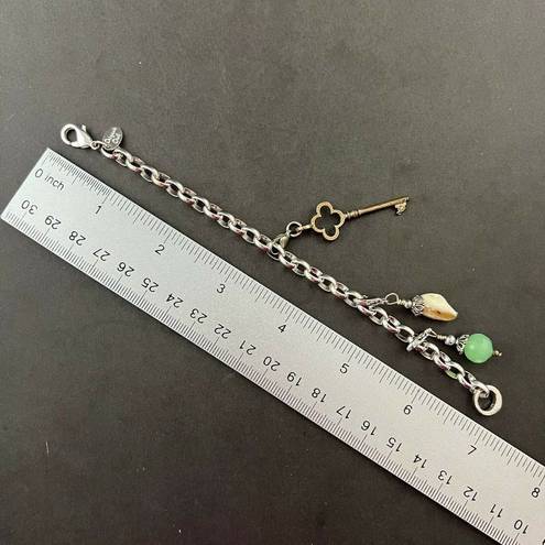 Origami Owl  Silver Tone Charm Bracelet 7” Key Green Bead Stone Charms A