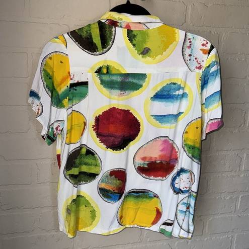 Jams World  shirt button down blouse medium colorful 100% rayon vintage