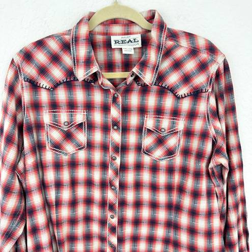 Ariat  Women's Real Marvelous Cotton Western Plaid Snap Front Shirt Red Size XXL