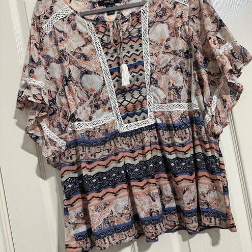 Style & Co  Short Sleeve Bohemian Boho Style Blouse Plus Size 3X