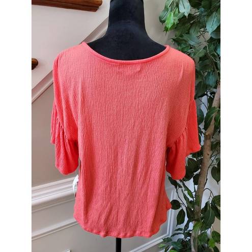 Ten Sixty Sherman  Women's Coral Round Neck Half Sleeve Casual Top Blouse Size L