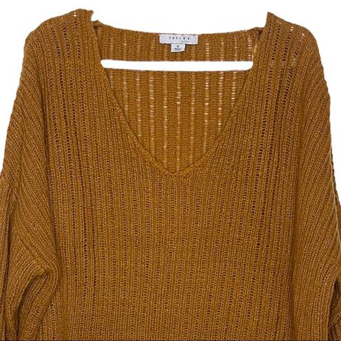 FAVLUX Mustard Yellow Knit Oversized V Neck Sweater