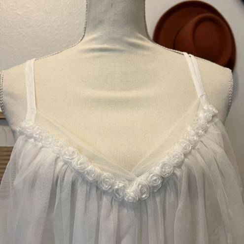 Oscar de la Renta  Pink Label White Rose Trim Sheer Flowy Slip Nighty Dress