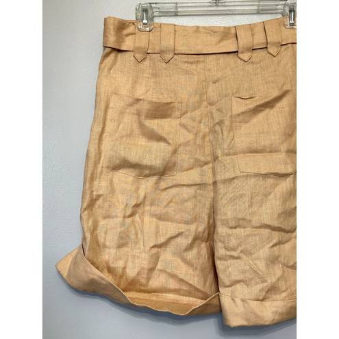 Farm Rio  Women's Beige High Waisted Belted Tailored Linen Shorts Pockets L NWT