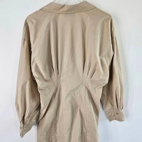 L'Academie L’Academie The Ismene Mini Shirt Dress‎ Long Sleeve Collared Khaki Tan Sz Large