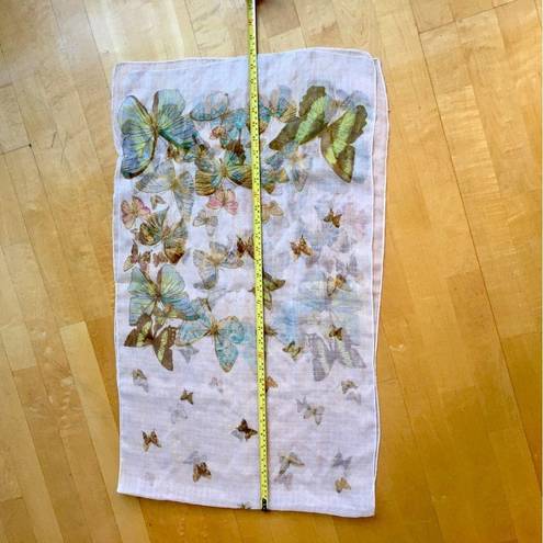 Ecru Butterfly Print Sheer, Lightweight Scarf, Ivory, Cream, , Colorful