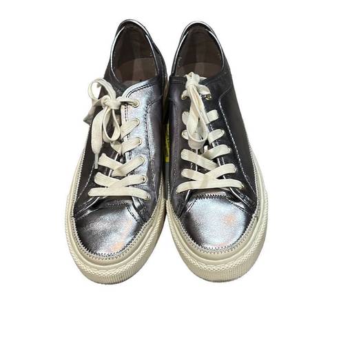  ALL SAINTS Metallic Pewter Silver Milla Leather Platform Sneakers Size