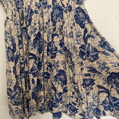 Angie  Smocked Blue V-Neck Floral Flutter Sleeve Summer Sun beach mini dress