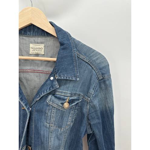 Mango  Jeans Medium Wash Blue Denim Button Down Jean Jacket Women's Size XX-Small