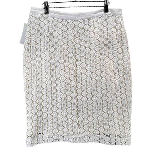 Karen Kane  Skirt Womens 12 Cream Crochet Top Stitch Pencil Skirt Lined Classy