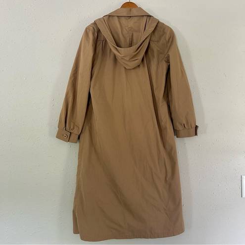 London Fog  Maincoats Tan Hooded Trench Coat Vintage Size 10