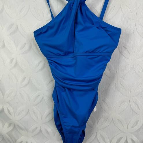 Bleu Rod Beattie Rod Beattie Goddess Keyhole High Neck One-Piece Swimsuit in Miramar Bleu 6 NWT