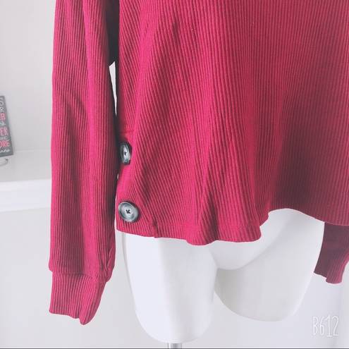 June and Hudson  Cropped Sweater Mock Neck Knit Burgundy Long Sleeves Size XL NWT