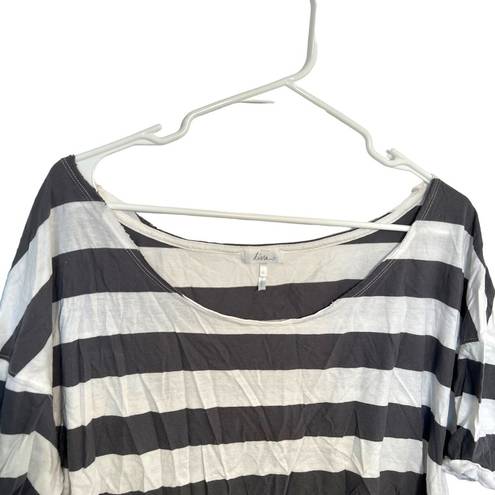 Kirra  Oversized Cropped T Shirt Gray White Stripes