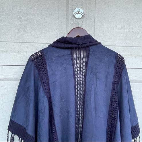 Chico's Chico’s Womens Kimono Top Boho Blue Faux Suede Fringe Crochet Wrap O/S