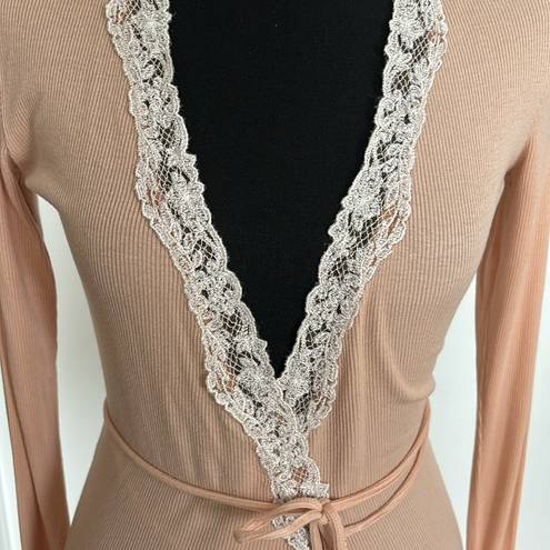 Moda Peach Wrap around Sweater with Lace