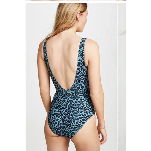 Zimmermann  Plunging Neckline One Piece Turqouise Leopard Bathing Suit