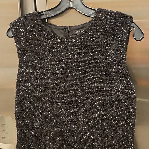 St. John 💕💕 Sequin Tweed Knit Sleeveless Shift Dress Black Gold Metallic 10 NWOT