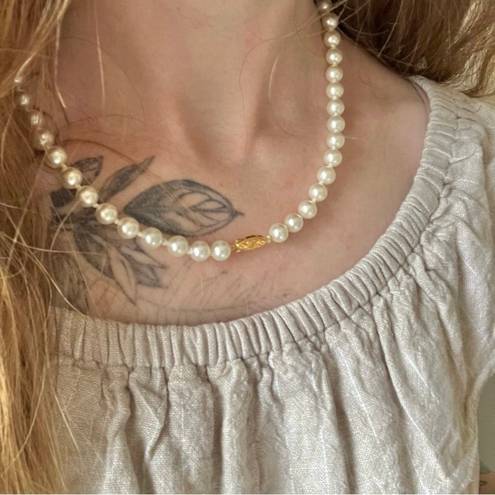 American Vintage Vintage “Clementine” White Knotted Pearl Necklace 19” Gold Marquis Fishhook Classic