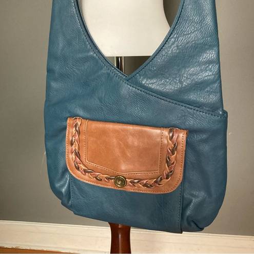 Bueno  boho bag blue and brown braiding